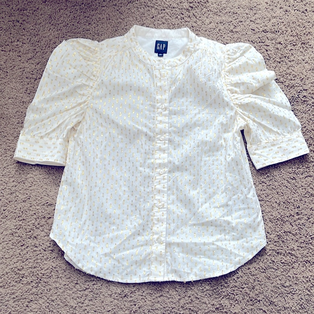 GAP Puff Sleeve Blouse with Gold Metallic Clip Size XS